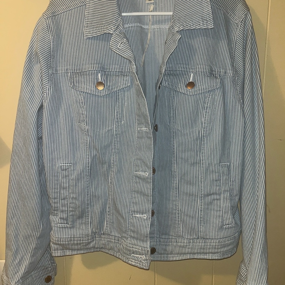 Universal Thread Pinstriped Denim Jacket - image 1